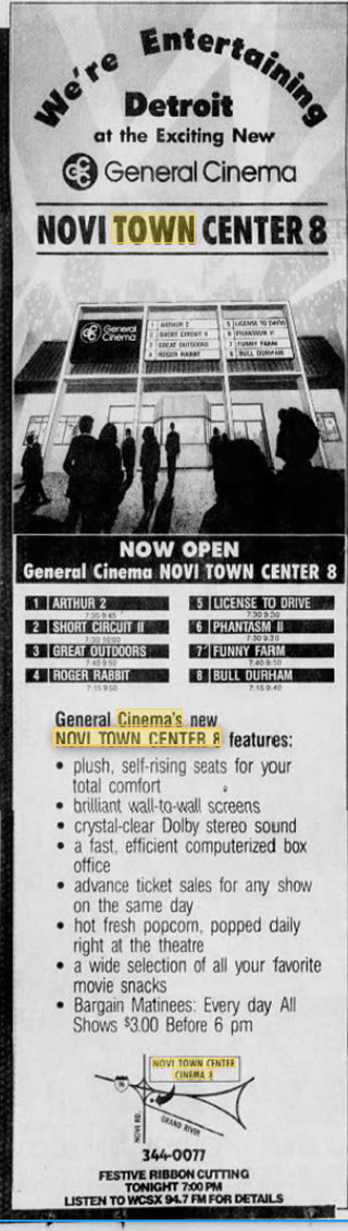Novi Town Center 8 - Opening Ad Jul 8 1988 (newer photo)